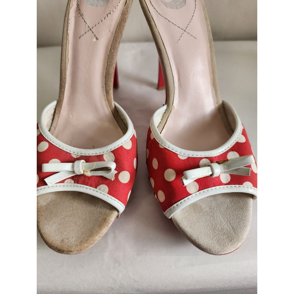 Vintage Miss America Red White Polka Dot Bow Studded Platform Stiletto 7.5 M